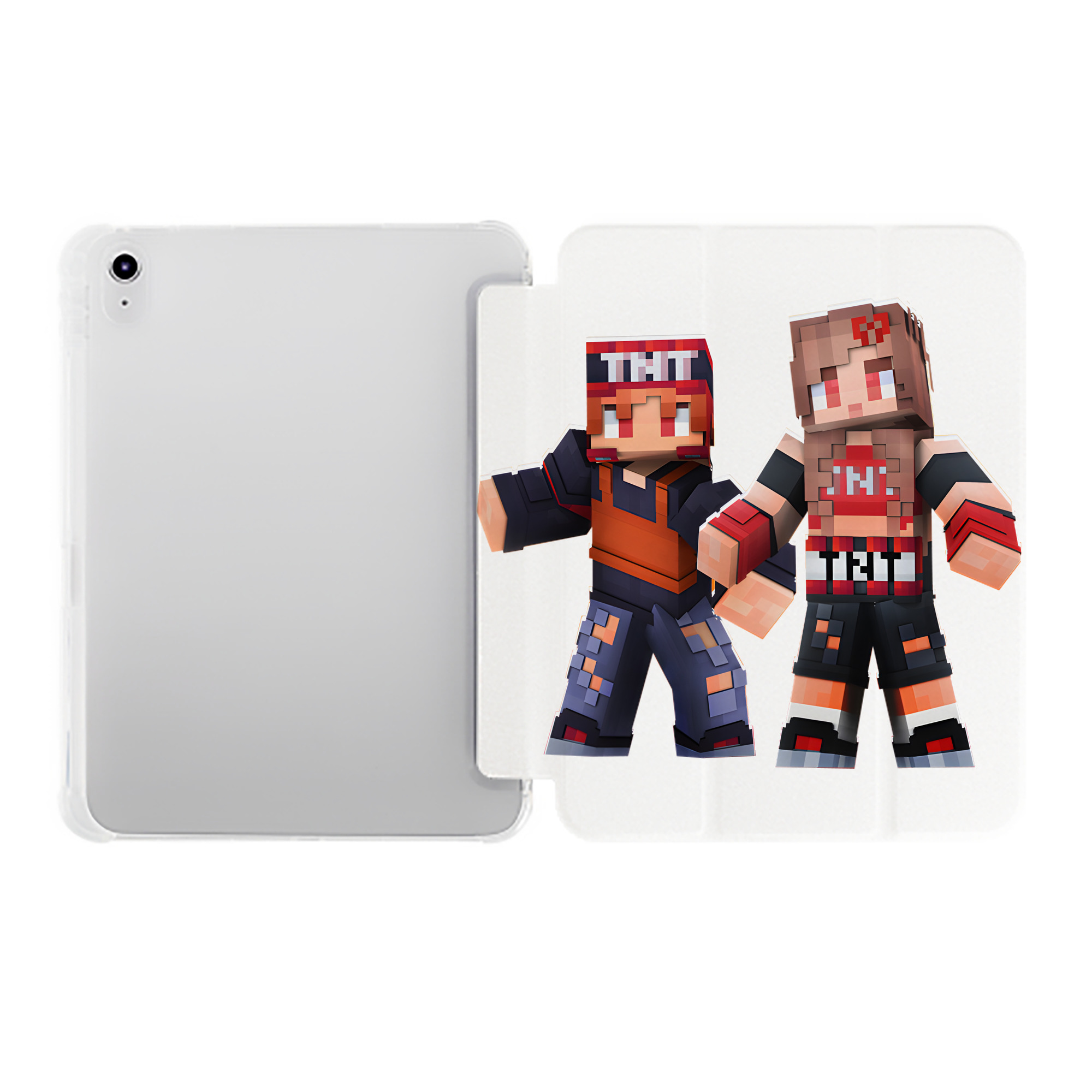（画像用） マインクラフト ブロックの世界 Minecraft MC Block world IPad ケース ペン収納付き 三つ折りスタンド PUレザー×シリコン 対応機種9.5/10.5/10.9インチ